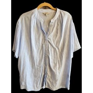 Linen Blend by Hester & Orchard Light Blue Split-Neck Top - Size Oversized Small